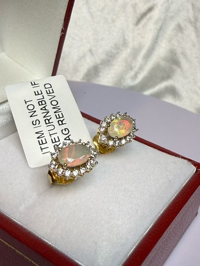 Ethiopian Opal & White Zircon Forest Dew Earring Sterling Silver