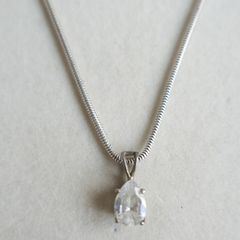 Vintage Sterling Silver CZ Crystal Teardrop Pendant Snake Necklace length 19" - 5,4g