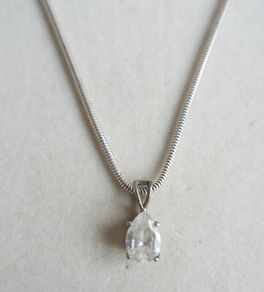 Vintage Sterling Silver CZ Crystal Teardrop Pendant Snake Necklace length 19" - 5,4g