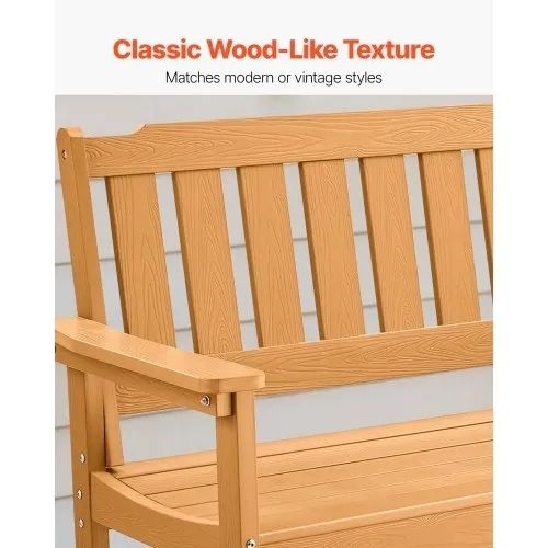 Outdoor Bench Patio Bench 128cm Weatherproof Plastic Natural Wood Color