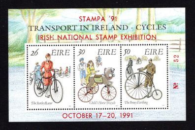 1991 Ireland Stampa Members Souvenir No 52 on 1991 Transport in Ireland Cycles Commemorative Stamps Miniature Sheet Mint Never Hinged (MNH)