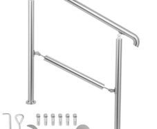 5 Step Railing Stainless Steel Transitional Handrail fit for Level Surface and 1 to 5 Steps Adjustable Stair Railing Indoor Outdoor Step Railings 99.8 kg Capacity
