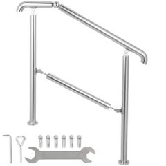 5 Step Railing Stainless Steel Transitional Handrail fit for Level Surface and 1 to 5 Steps Adjustable Stair Railing Indoor Outdoor Step Railings 99.8 kg Capacity