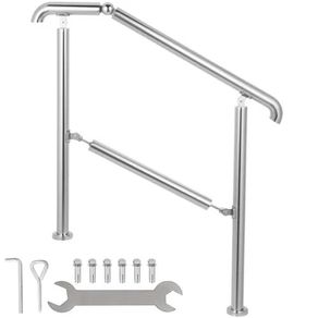 5 Step Railing Stainless Steel Transitional Handrail fit for Level Surface and 1 to 5 Steps Adjustable Stair Railing Indoor Outdoor Step Railings 99.8 kg Capacity