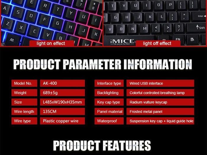 New Imice Ak-400 104keys Backlit Usb Wired Multifunctional Gaming Keyboard Black
