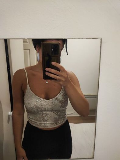Stradivarius glitter silver top Party/ NYE/ Christmas party/ special events UK 8