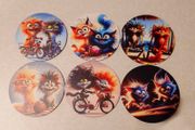 6 Cat Design, Timber Coasters (new).