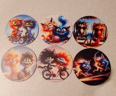 6 Cat Design, Timber Coasters (new).