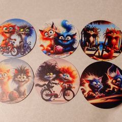 6 Cat Design, Timber Coasters (new).