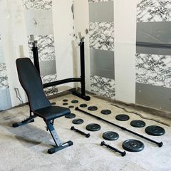 Adjustable Rack Bench Cast Iron Weights Barbell Dumbbells