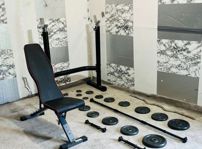 Adjustable Rack Bench Cast Iron Weights Barbell Dumbbells