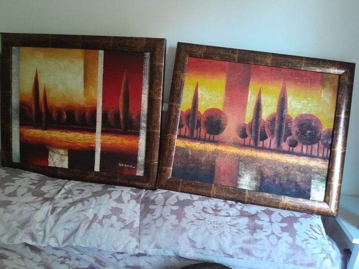 2 paintings in brown and gold frames, lovly autumn colours