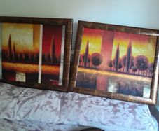 2 paintings in brown and gold frames, lovly autumn colours