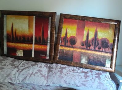 2 paintings in brown and gold frames, lovly autumn colours