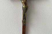 Vintage small wooden hanging crufix with brass