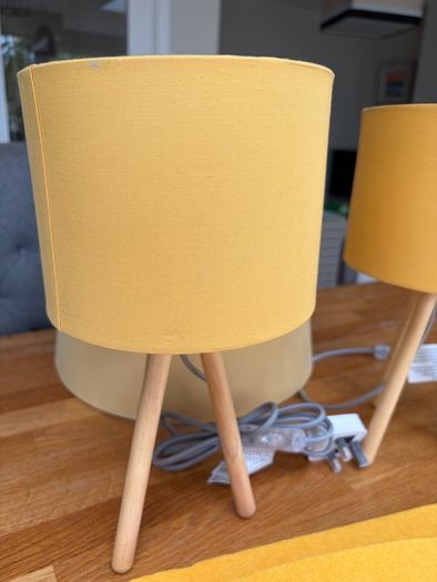 Mustard Yellow Home Decor Set   2x Tripod Lamps, Large Shade & Magazine Holder