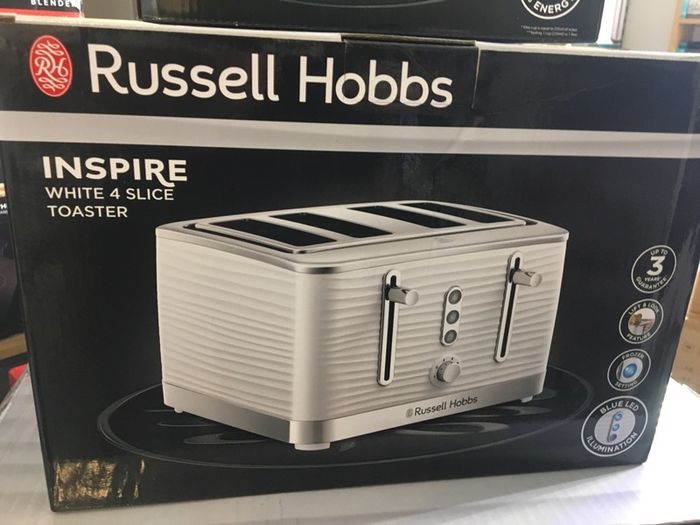 White Kettle Toaster and Microwave Set Russell Hobbs