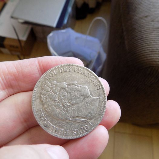 France 1839 B,5 francs.King Louis Philippe.90% silver.