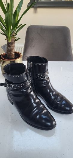 LK BENNETT black Hi-shine studded ankle boots Sz 40 (Fit 7UK)  - Rrp 229 (New)