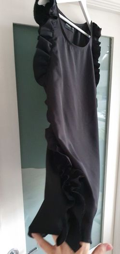maggie & me black tunic / top with ruffle sides Sz L (10-14 UK)