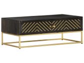 Coffee Table Black and Gold 90x50x35 cm Solid Mango Wood