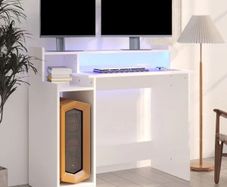 Desk with LED Lights White 97x45x90 cm Engineered Wood