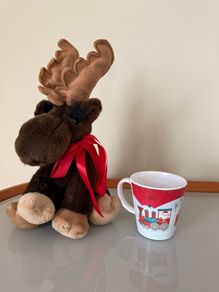 Festive moose soft toy and Santa Express Children's Christmas cup