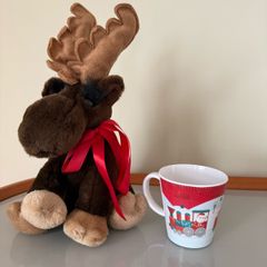 Festive moose soft toy and Santa Express Children's Christmas cup
