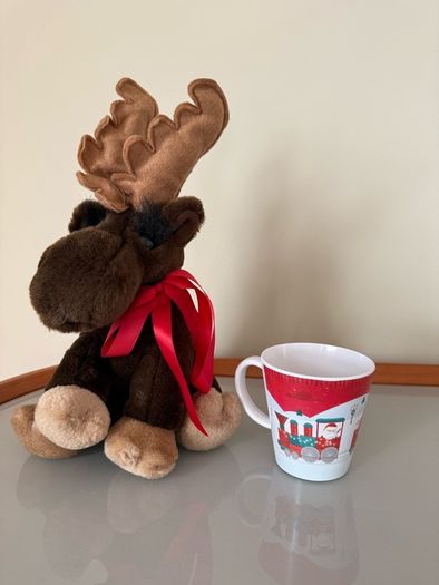 Festive moose soft toy and Santa Express Children's Christmas cup