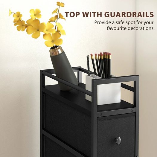 4 Drawer Fabric Dresser Chest of Drawers, Slim Storage Cabinet with Steel Frame for Small Spaces, Bedroom, Black4 Drawer Fabric Dresser Chest of Drawers, Slim Storage Cabinet with Steel Frame for Small Spaces, Bedroom, Black