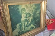 Beautiful Antique Style Framed Print Los Ninos de la Concha by Murillo  Ornate Gold Gilt Frame 1 half ft Sq
