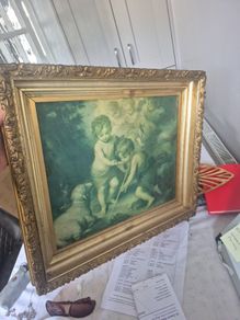 Beautiful Antique Style Framed Print Los Ninos de la Concha by Murillo  Ornate Gold Gilt Frame 1 half ft Sq