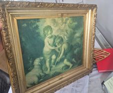 Beautiful Antique Style Framed Print Los Ninos de la Concha by Murillo  Ornate Gold Gilt Frame 1 half ft Sq