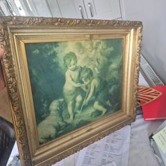 Beautiful Antique Style Framed Print Los Ninos de la Concha by Murillo  Ornate Gold Gilt Frame 1 half ft Sq