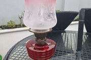 Beautiful Antique Victorian British made Cranberry Oil Lamp