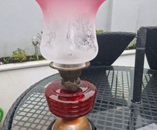 Beautiful Antique Victorian British made Cranberry Oil Lamp