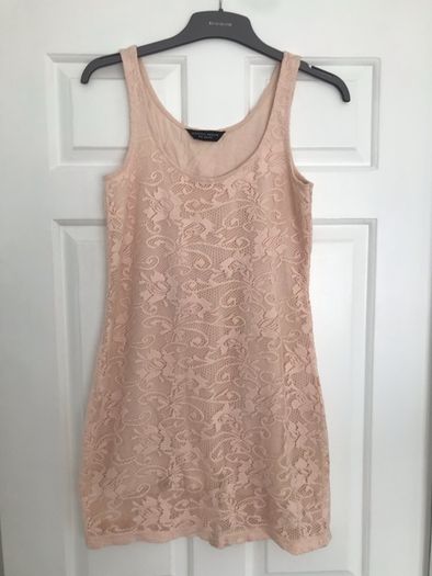 Dorothy Perkins pink lace dress nude size 8 floral