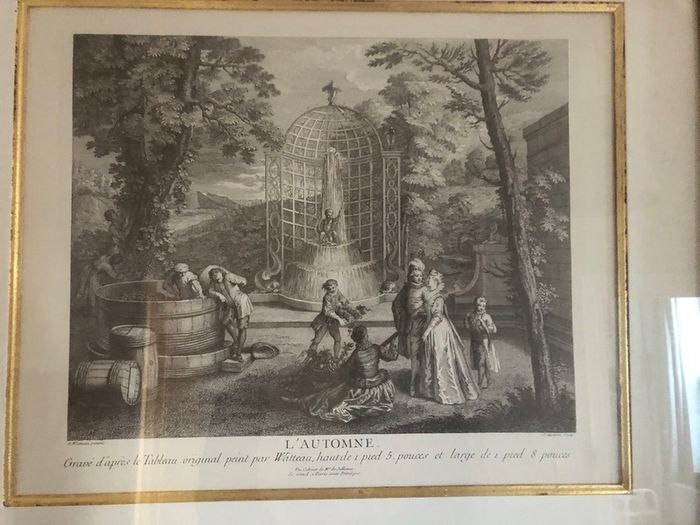Pair of Antoine Watteau Prints in Large Gold Frames