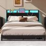 King Size Bed Frame with Ergonomic Storage Headboard and LED,Metal Image 10