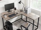 _L-Shaped Desk, Corner Table with Monitor Stand, for Studying, Playing, Working, Space Saving, Adjustable Feet, Metal Frame, Easy Assembly, Taupe and Black