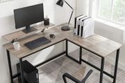_L-Shaped Desk, Corner Table with Monitor Stand, for Studying, Playing, Working, Space Saving, Adjustable Feet, Metal Frame, Easy Assembly, Taupe and Black