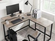 main image for ad _L-Shaped Desk, Corner Table with Monitor Stand, for Studying, Playing, Working, Space Saving, Adjustable Feet, Metal Frame, Easy Assembly, Taupe and Black