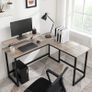 L-Shaped Desk, Corner Table with Monitor Stand, for Studying, Playing, Working, Space Saving, Adjustable Feet, Metal Frame, Easy Assembly, Taupe and Black Image 3