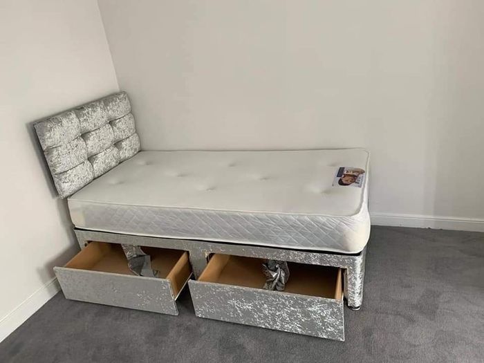 New Divan Beds Instock. All Sizes Available. All Colours Available.. Drawers Option Available. Tufted Memory Foam Mattresses Available