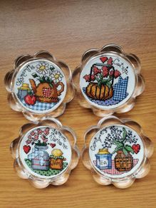 Handmade Cross Stitch Embroidered Display Coasters