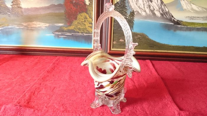 Murano Millefiori Art Glass Basket 10.75 Inches Tall