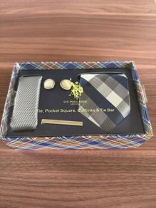 Tie, pocket square, cufflinks & Tie bar