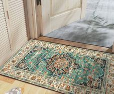 Washable Rugs Small Non Slip Area Rugs for Bedroom Vintage Boho Rug Soft Short Pile Rug Machine Washable Rugs Living Room Indoor Entry Floor Rug Non Shedding Dense 60x110CM Rugs Blue