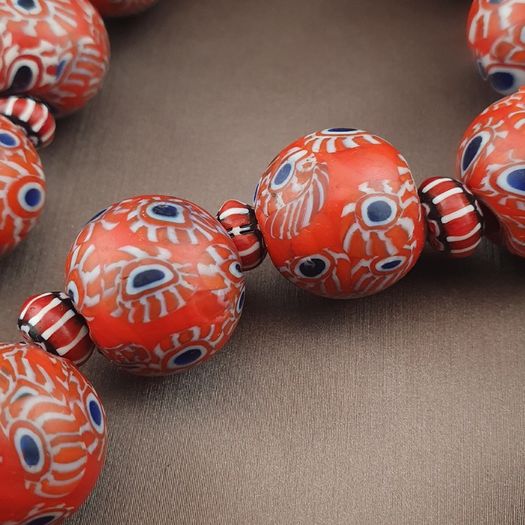Antique Venetian Style Millefiori & Chevron Glass Beads Strands Necklace