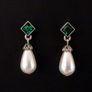 Vintage Style Emerald Stone Pearl Silver Earrings Image 3